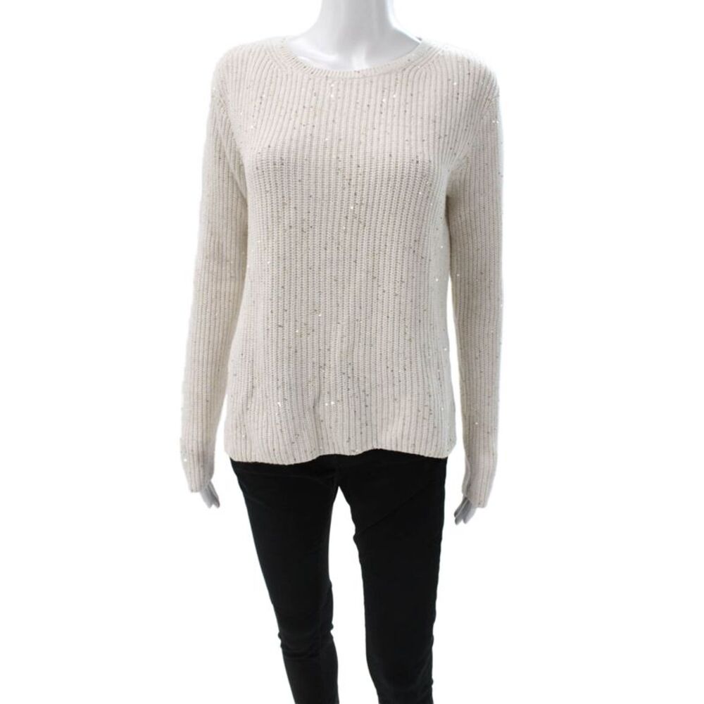 Generation Love Womens Sweater White Cotton Crew Neck Long Sleeve Size S